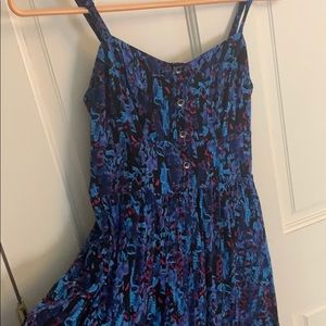 Dark blue and red fit and flare dress with pockets